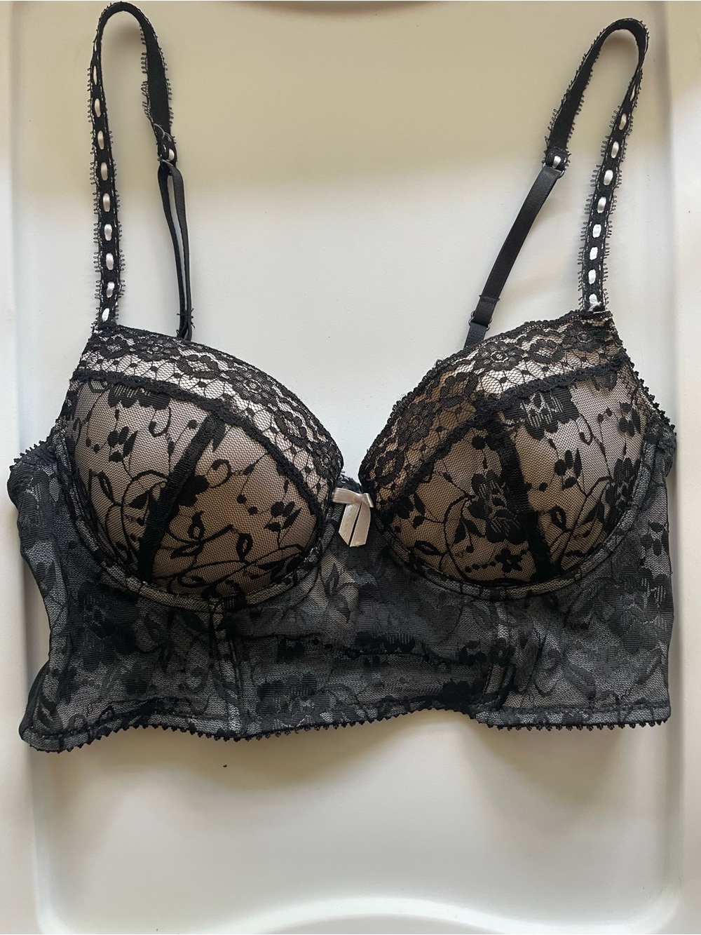 Black Lace Longline Push-Up Bra - Unbranded